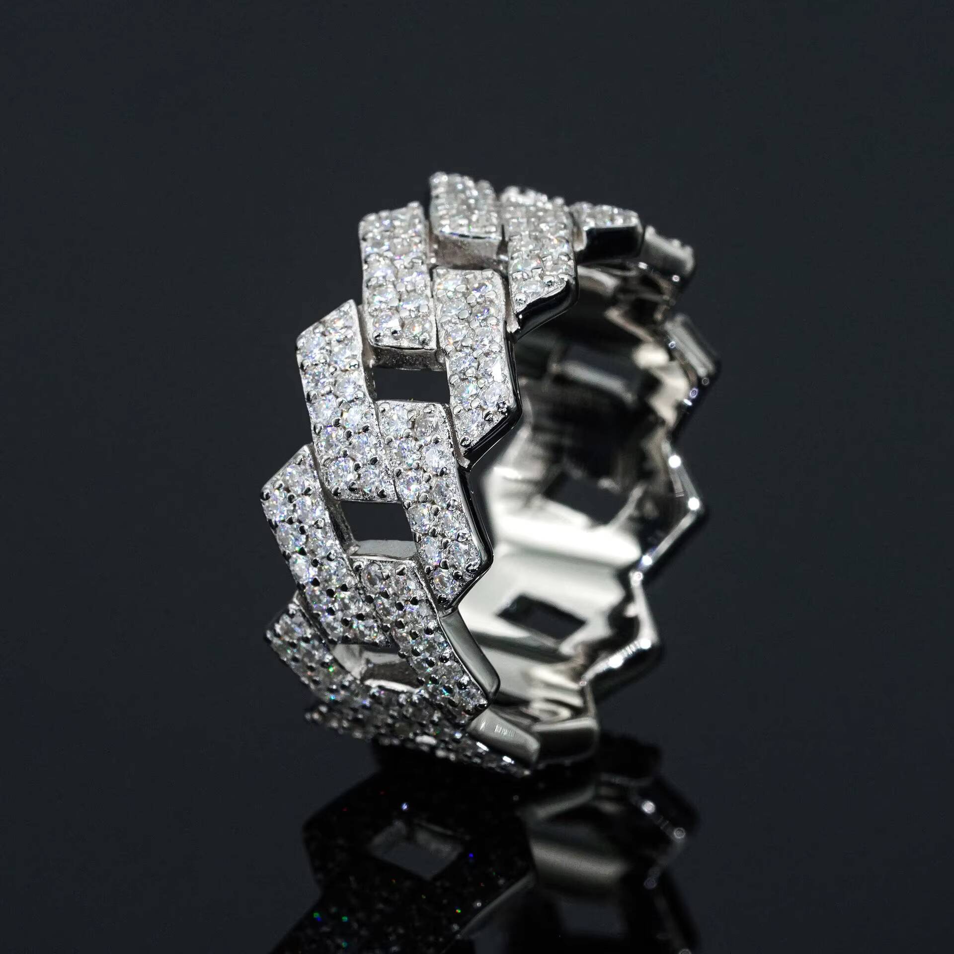 Factory Direct High Quality Hip Hop Two Row 925 Sterling Silver Pass Diamond Test VVS Moissanite Iced Out Cuban Ring for Men