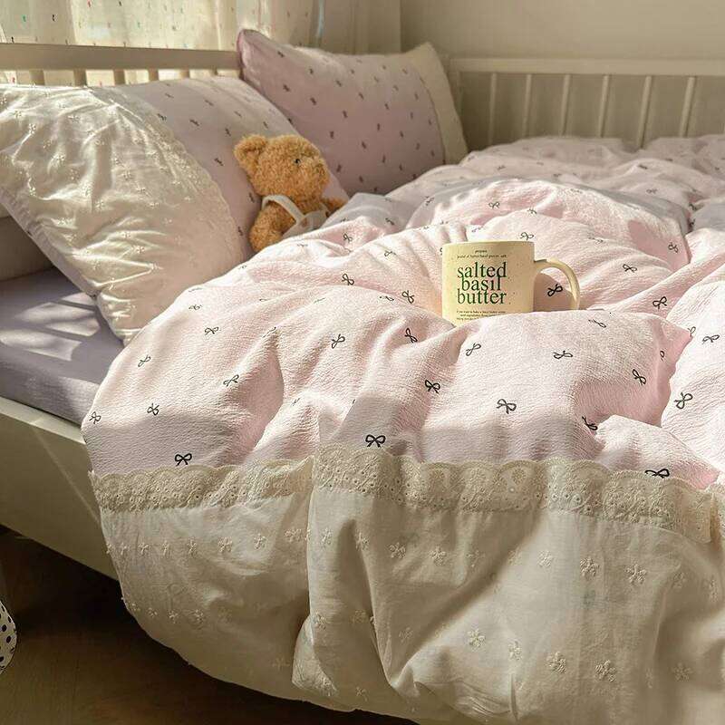 2025 New Class A double gauze bed four-piece of girly heart lace sheets and quilt cover dormitory three-piece set Y260124