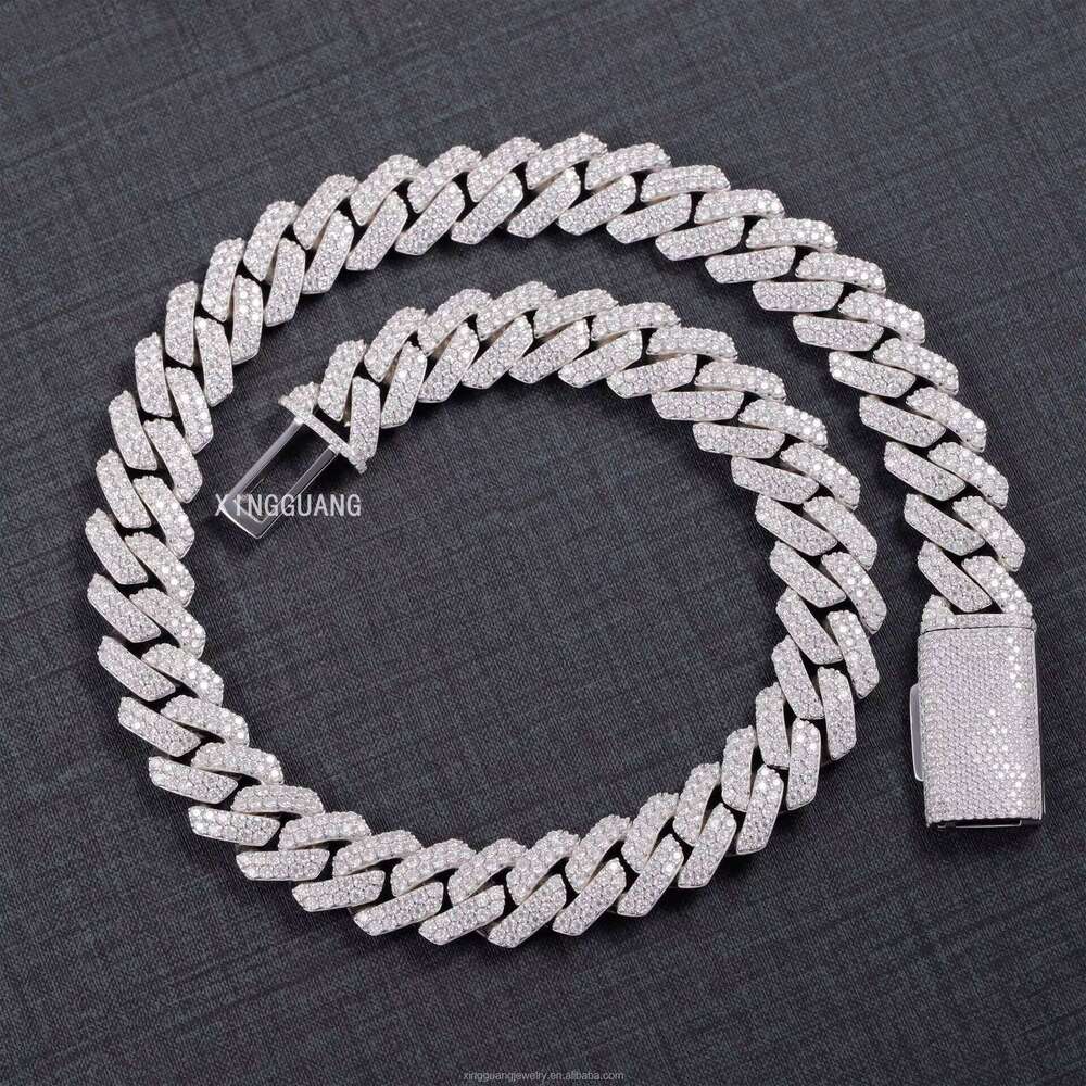 2Rows 8Mm 10Mm 12Mm 15Mm S925 Silver GRA Moissanite Necklace Mans Hiphop Cuban Link Chain For Fashion Jewelry