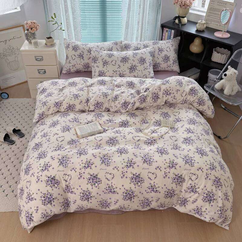 INS Korean Style 2025 Floral Bedding New Skin Friendly Soft Washed Cotton Printed Bed Sheet Sets Y260124