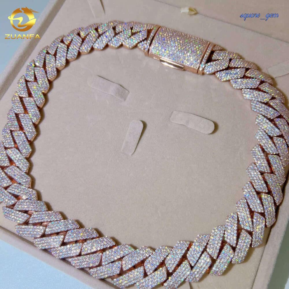 22Mm High Quality Hip Hop Luxury Diamond Iced Out Jewelry 925 Sterling Silver Cuban Link Moissanite Chain