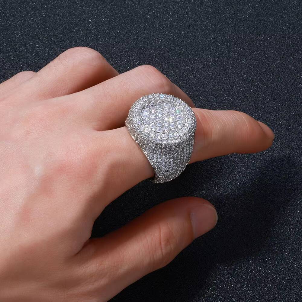 S925 Silver Gold Plated Prong Set Moissanite Ring for Men Customizable Hip Hop Style Trendy Brand Accessories