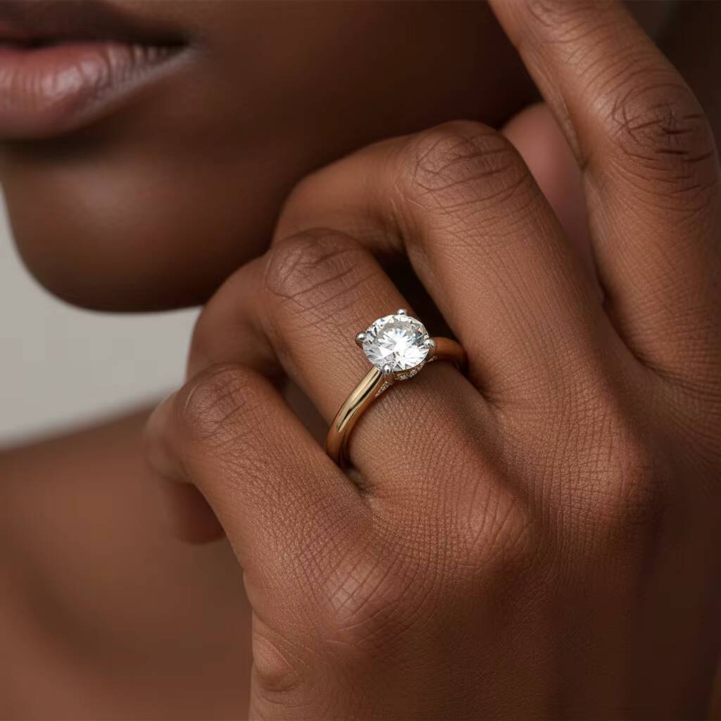 15ct Radiant Cut Lab Grown Diamond Engagement Ring with Hidden Halo Solitaire Setting 14k Gold Cut Whisper Thin