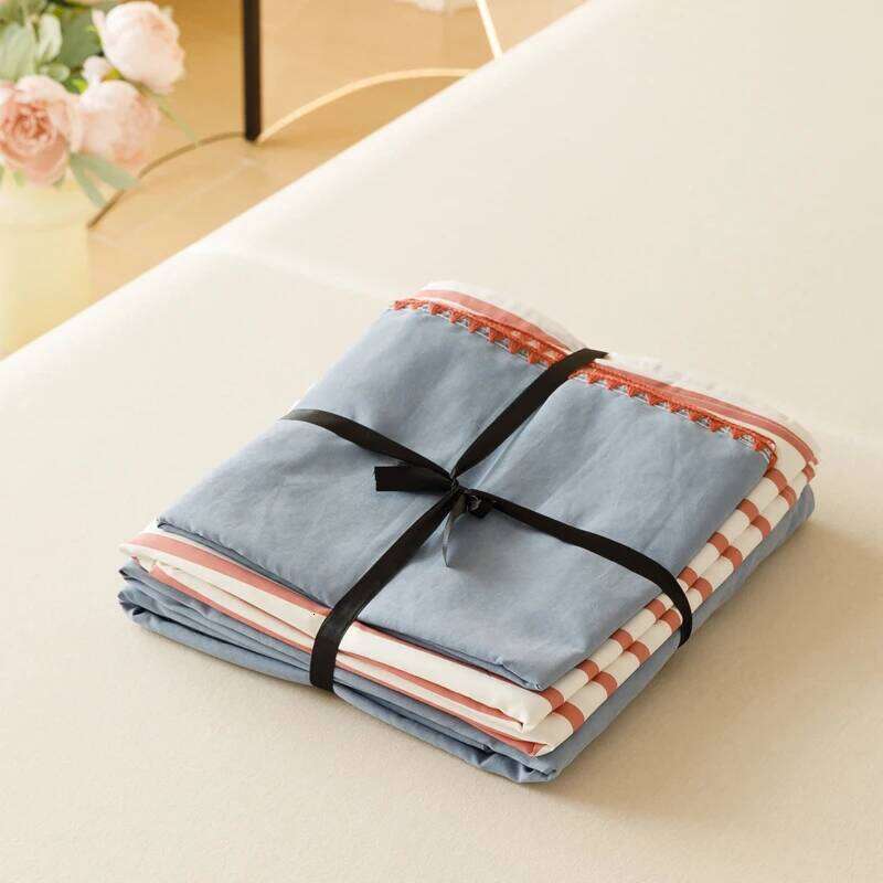 Striped Girls Flower Bedding Sets, Washed Cotton Bed Linens, Soft Quilt Cover Sheet Set, Simple Bedspread, Home Textiles Y260124