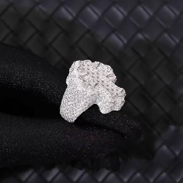 Fully Iced Out Jewelry Hip Hop Ring Gold Plated 925 Sterling Silver Vvs Baguette Moissanite Diamond Cross Ring