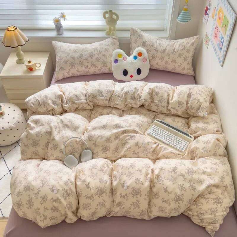 2025 new class A knitted cotton four-piece set, small fresh quilt cover, bed sheet floral dormitory three-piece set Y260124