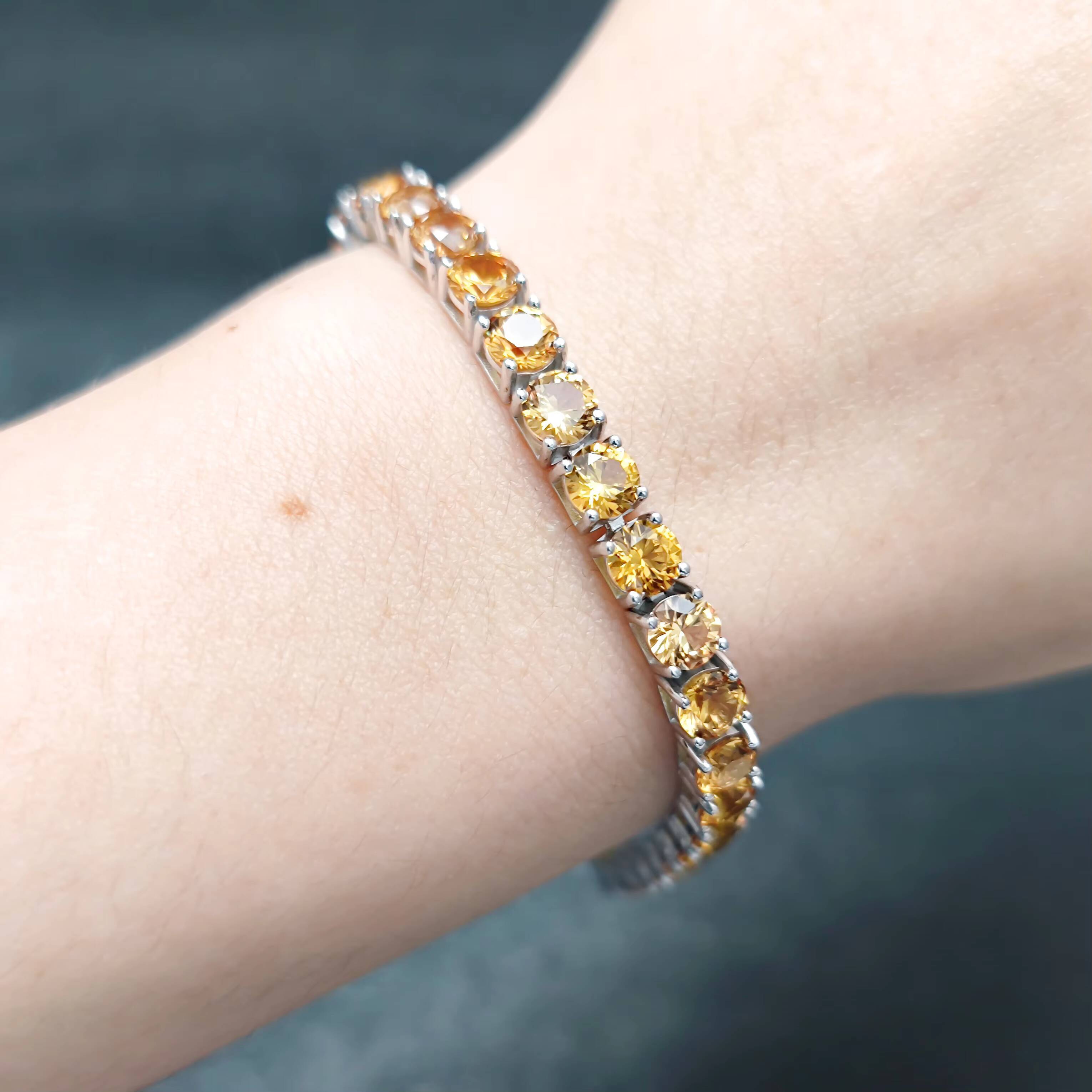 Affordable Factory Prices 925 Sterling Silver Tennis Chain Custom 3mm 4mm 5mm Yellow Lab Grown Sapphire Tennis Bracelet