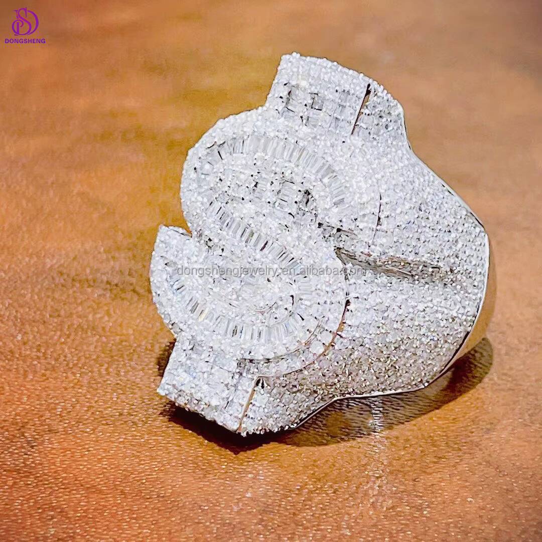 High Quality Hot Sale Hip Hop Fashion Jewelry 925 Silver Full Ice Out Us Dollar Symbol VVS Moissanite Mens Ring