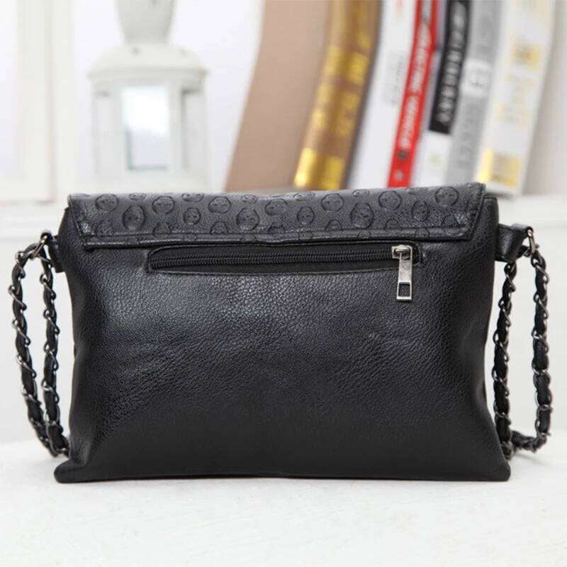 Punk Style Skull Head Handbag; Embossed Envelope Bag; Chain Trend Fashion Single Shoulder Crossbody Ladies Bag