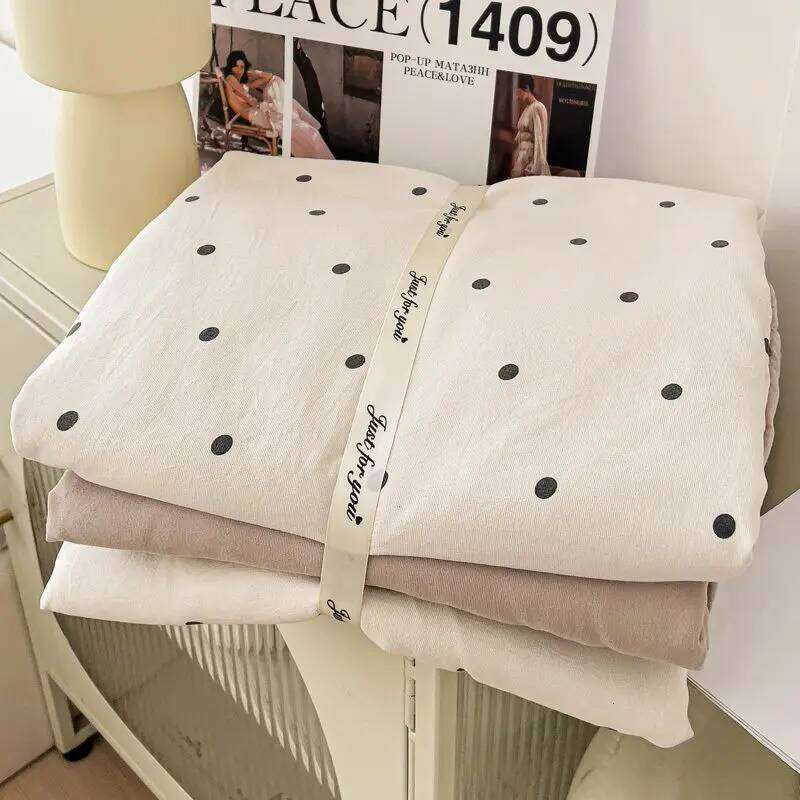 Korean Dot Bedding Ins Washed Cotton Cream Three or Four-piece Soft Girl Duvet Cover No Filler Pillowcase Flat Bed Sheet Set Y260124