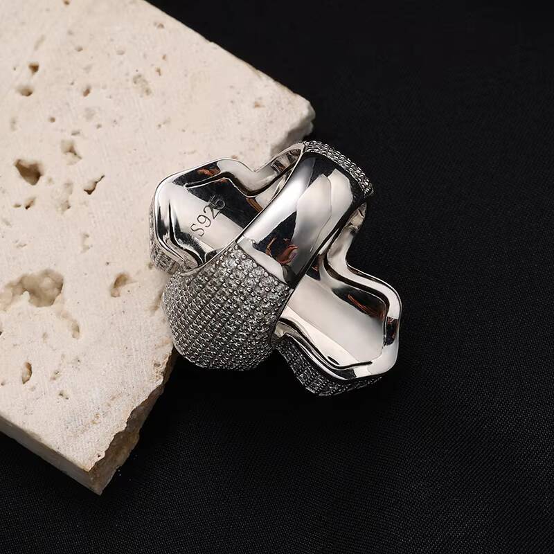 De Hiphop Iced Out Men Fine Jewelry Gold Rhodium Plated 925 Sterling Silver VVS Moissanite Baguette Diamond Cross Ring