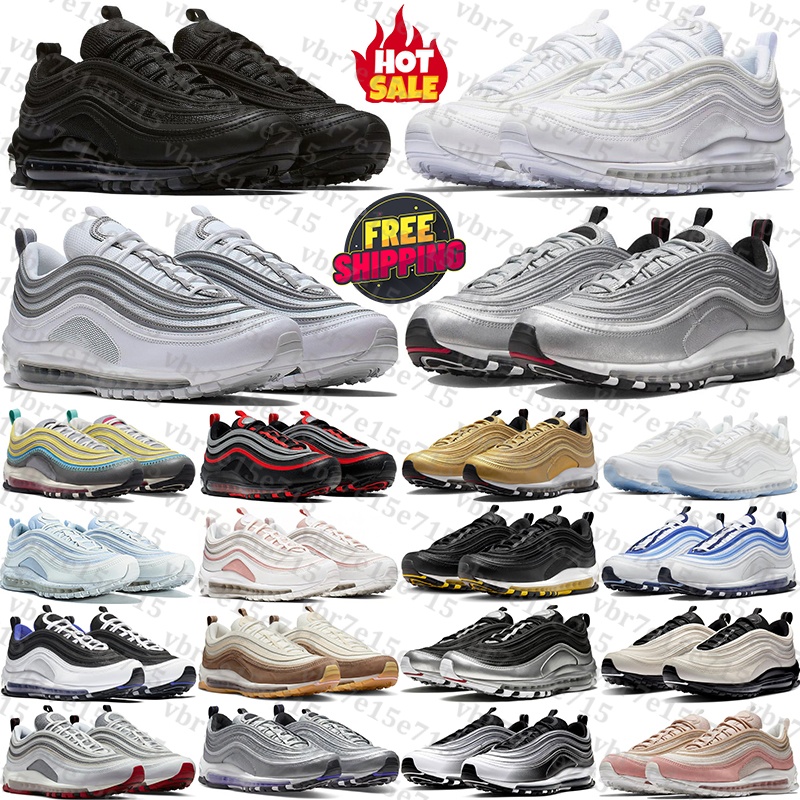 free shipping box Designer airmaxx 97 97s sneakers Running Shoes black Silver Bullet trainers for mens womens chaussure pink Outdoor men women Sports runners