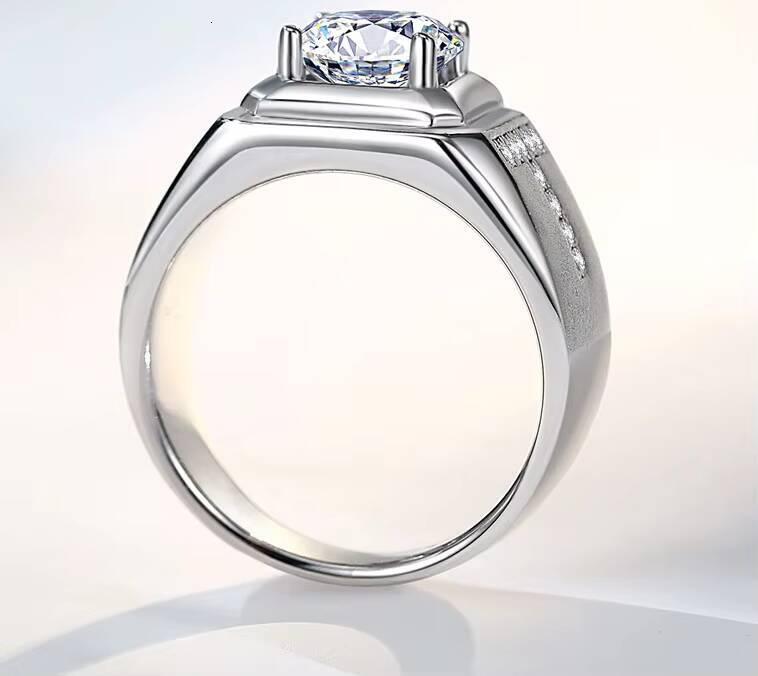 Hot Selling High-end Jewelry 925 Sterling Silver Hip Hop Style Ring Bright Cut Square Moissanite Wedding Ring Jewelry for Men