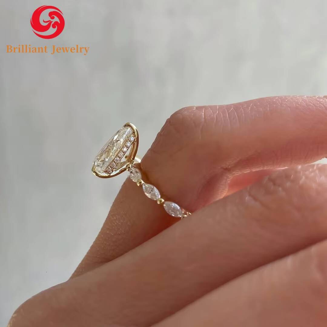 Solid 14K 18K Gold Mossanite Engagement Wedding Ring 7x9mm 3CT VVS1 Pear Moissanite Factory Price
