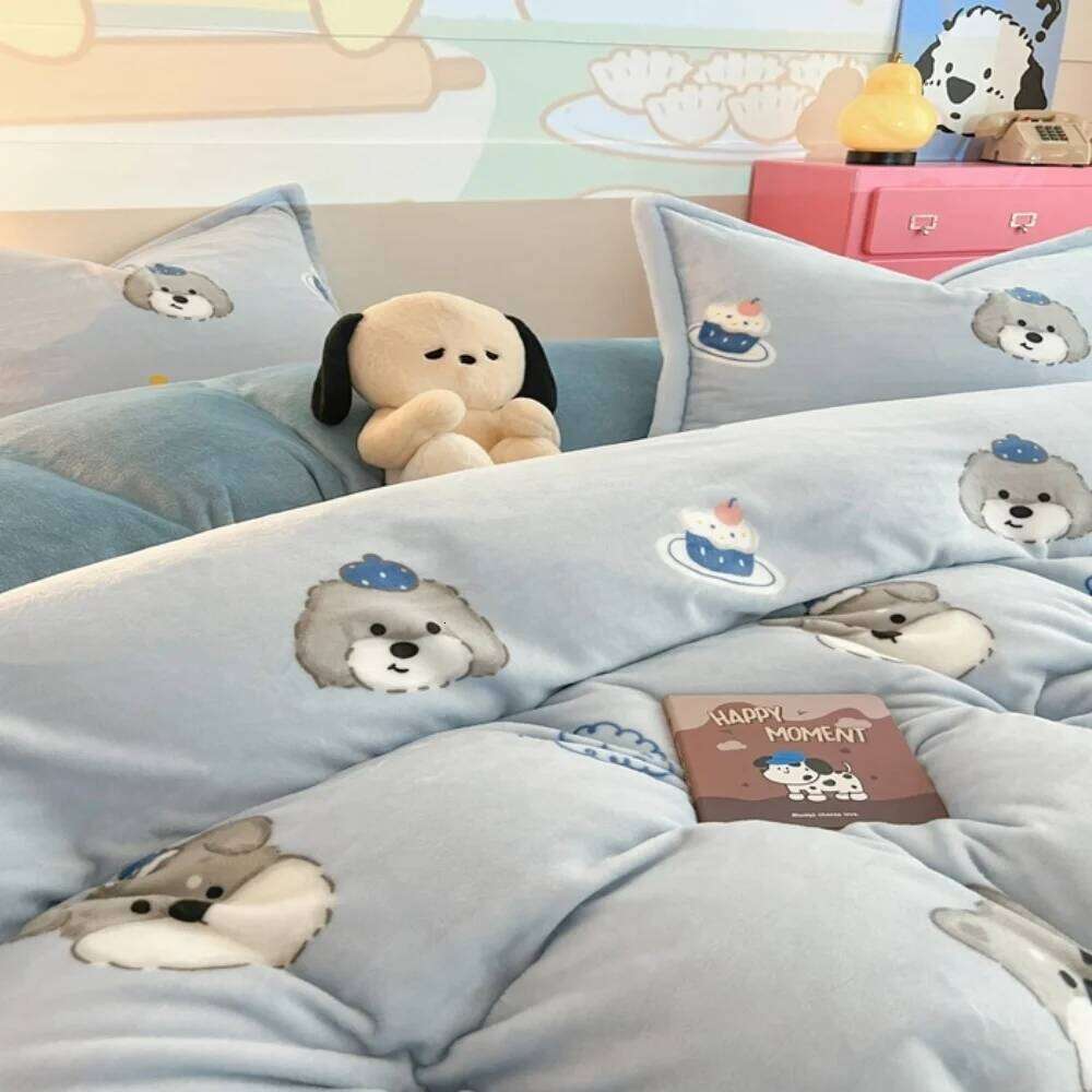 Cartoon Printed Bedding Thickened Winter Warm Soft Milk Velvet Four-Piece Set Bedroom Decor Quilt Cover Bed Sheet Pillowcase Y260124