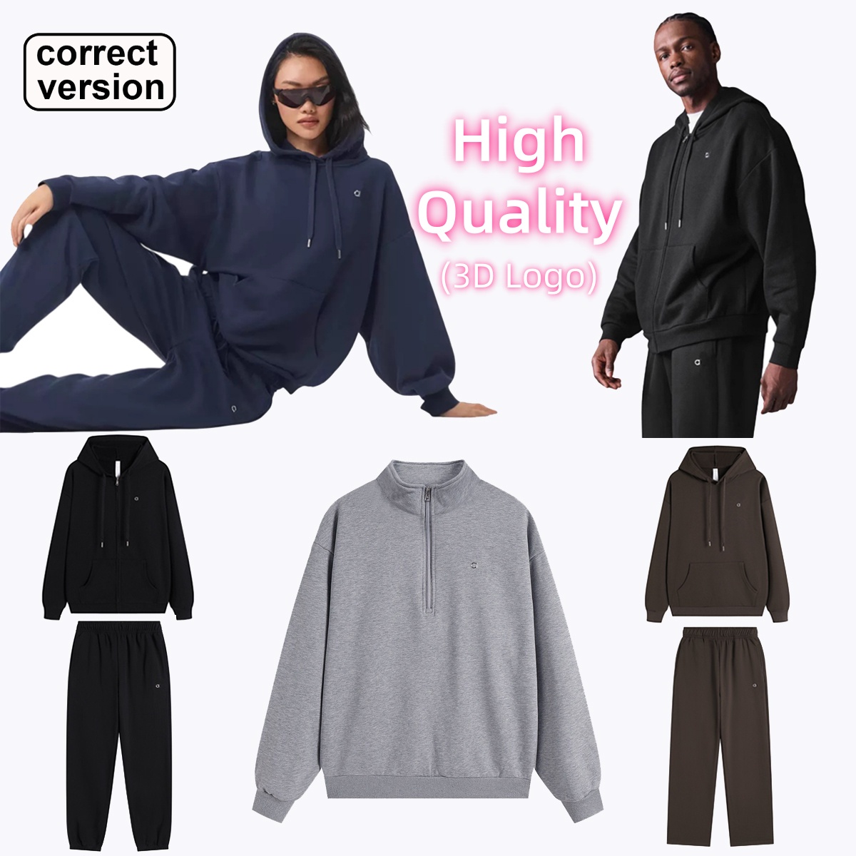 High quality high version Men Casual sports hoodie sets Unisex Zip-up hooded sweatshirt 3D Logo Long Sleeve set Gym Workout Neck Blouse women Swe
