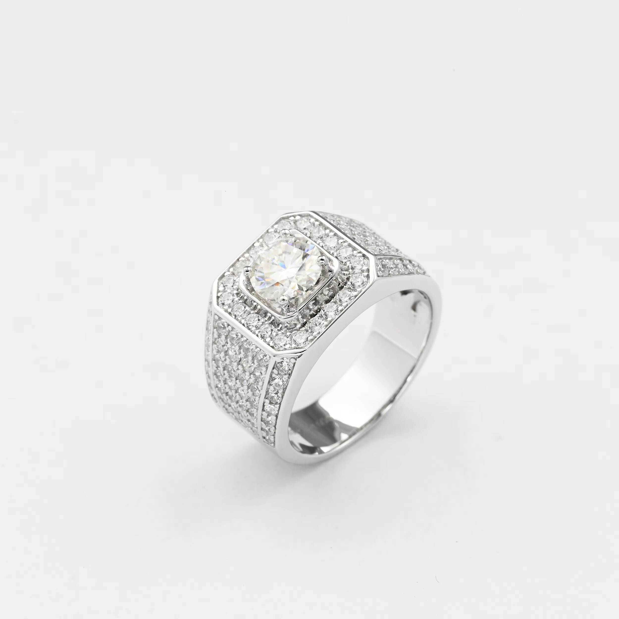 Viresa Customizable Mens Moissanite Ring 925 Silver with D Color VVS1 Clarity Cut Wedding Hip-hop Band Jewelry 14449