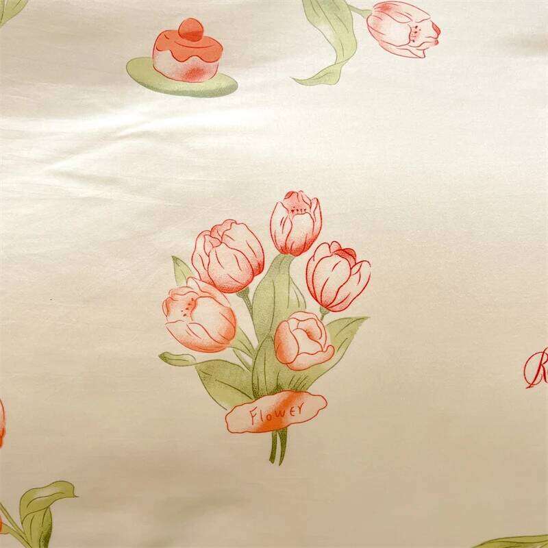 3pcs Pink Tulip Duvet Set, Girls Women Bedroom Plant Flower Decoration Queen Bedding, Letter Printing King Comforter Cover Y260124