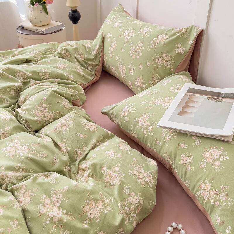 Green Floral Bedding Ins Girls Queen King Three or Four Pieces Duvet Cover with Zipper No Filler Pillowcases Bed Sheet Set Y260124