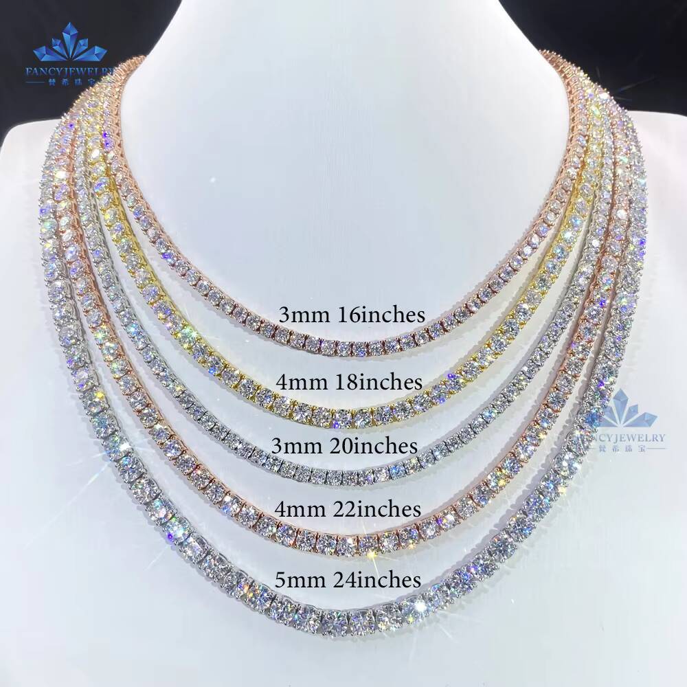 Factory Custom Elegant 10K/14K Real Gold Lab Grown Diamond Tennis Necklace 2mm-4mm Fine Chain with GRC Certificate for Gift