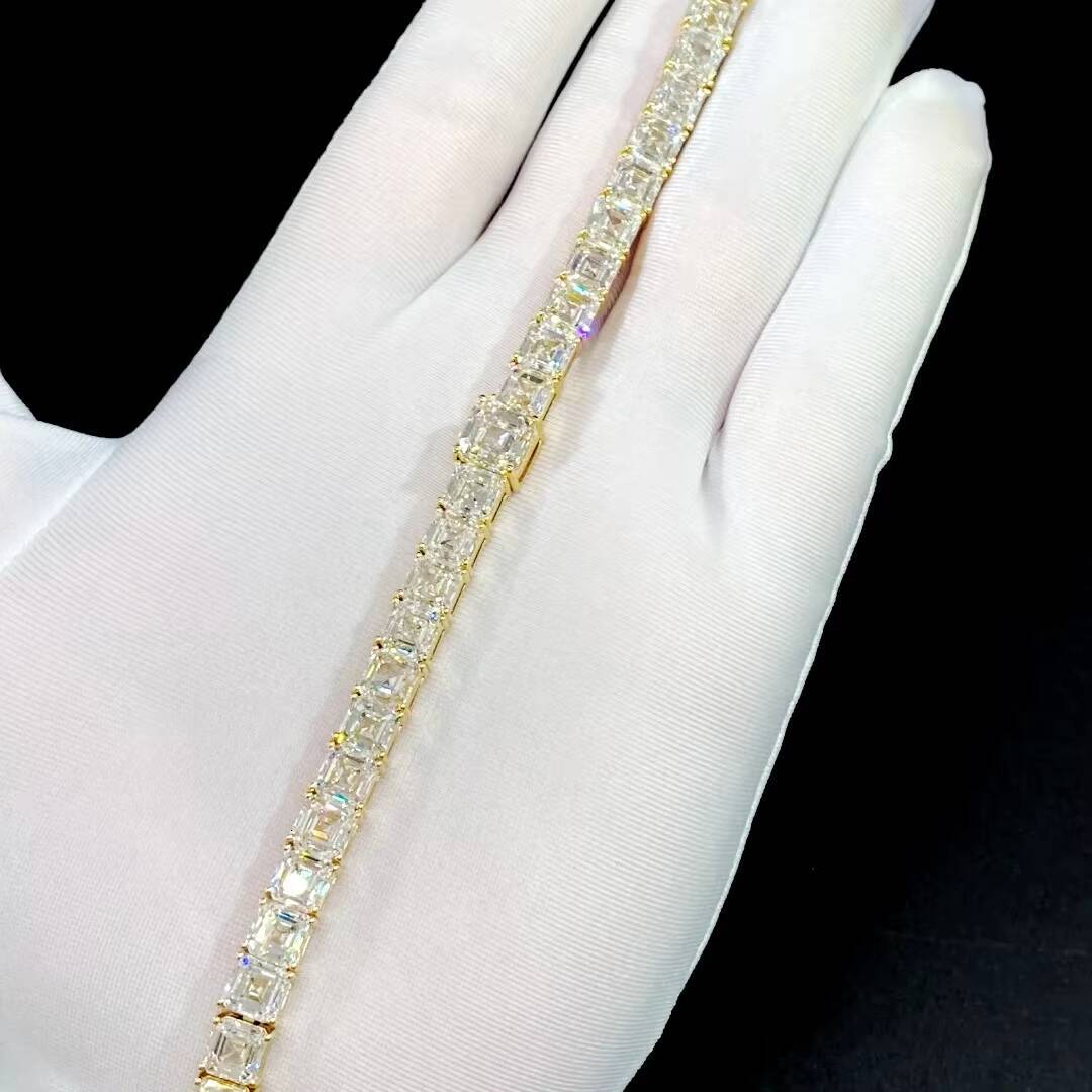 03ct 08ct Asscher Cut Tennis Chain Lab Grown Diamond Tennis Bracelet with Lab Diamond for CVD HPHT Jewelry Unisex