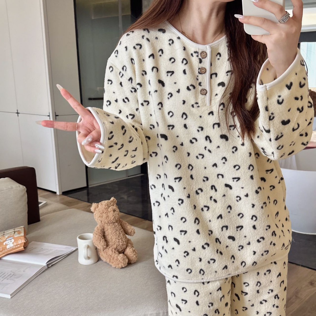 B1364-Sophisticated Feminine Sleep Apparel Highlighting Adorable Cherry Hearts