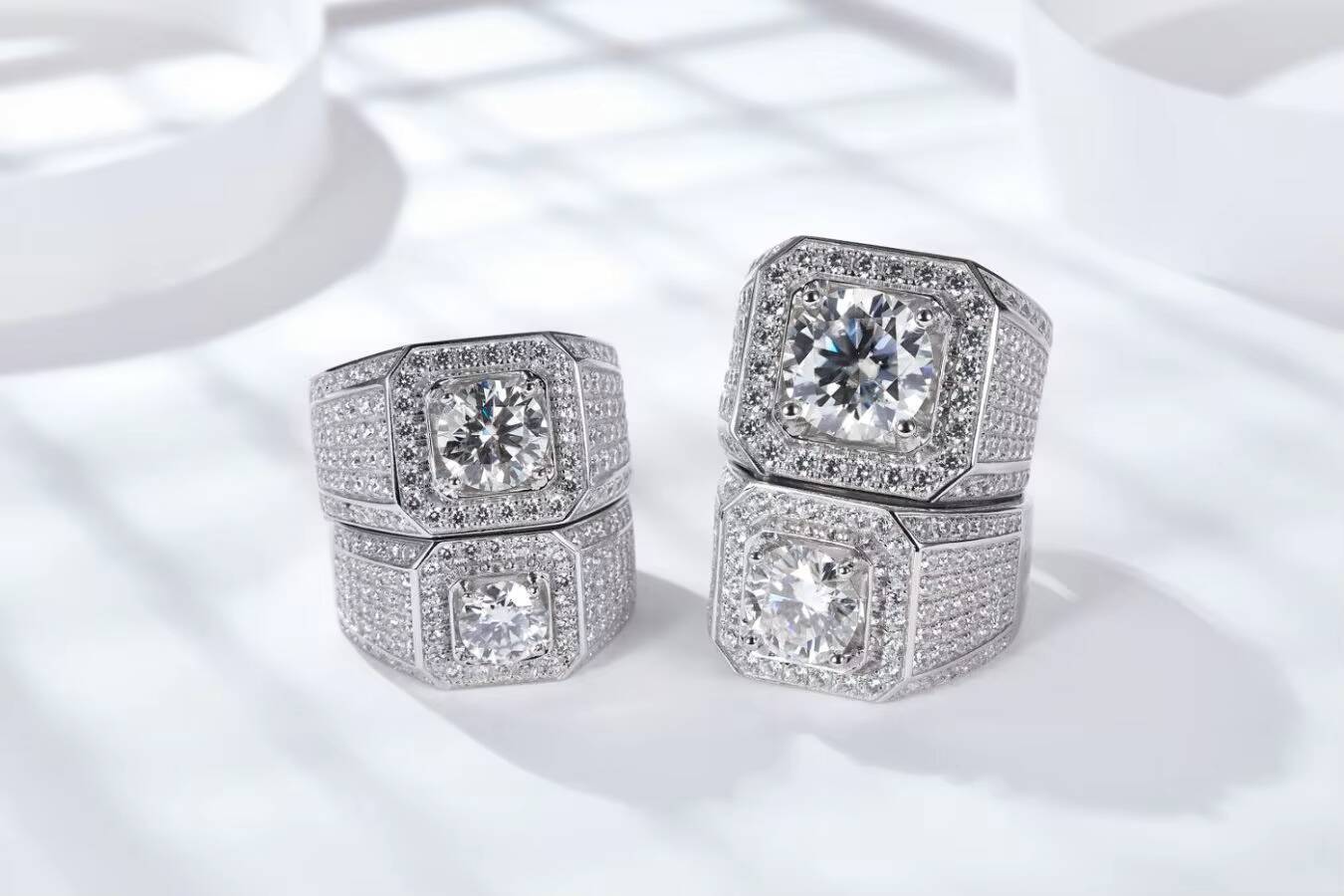 1CT 2CT 3CT 5CT Moissanite Ring 925 Silver Rhodium Plated Engagement Ring Mens Wedding Band for Parties Anniversaries