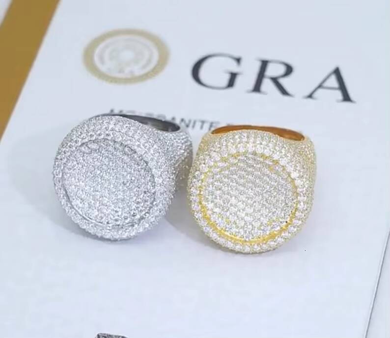 Iced Out Hip Hop Diamond Rings VVS Round Brilliant Cut Moissanite 925 Silver Rings Pass Diamond Tester Ring