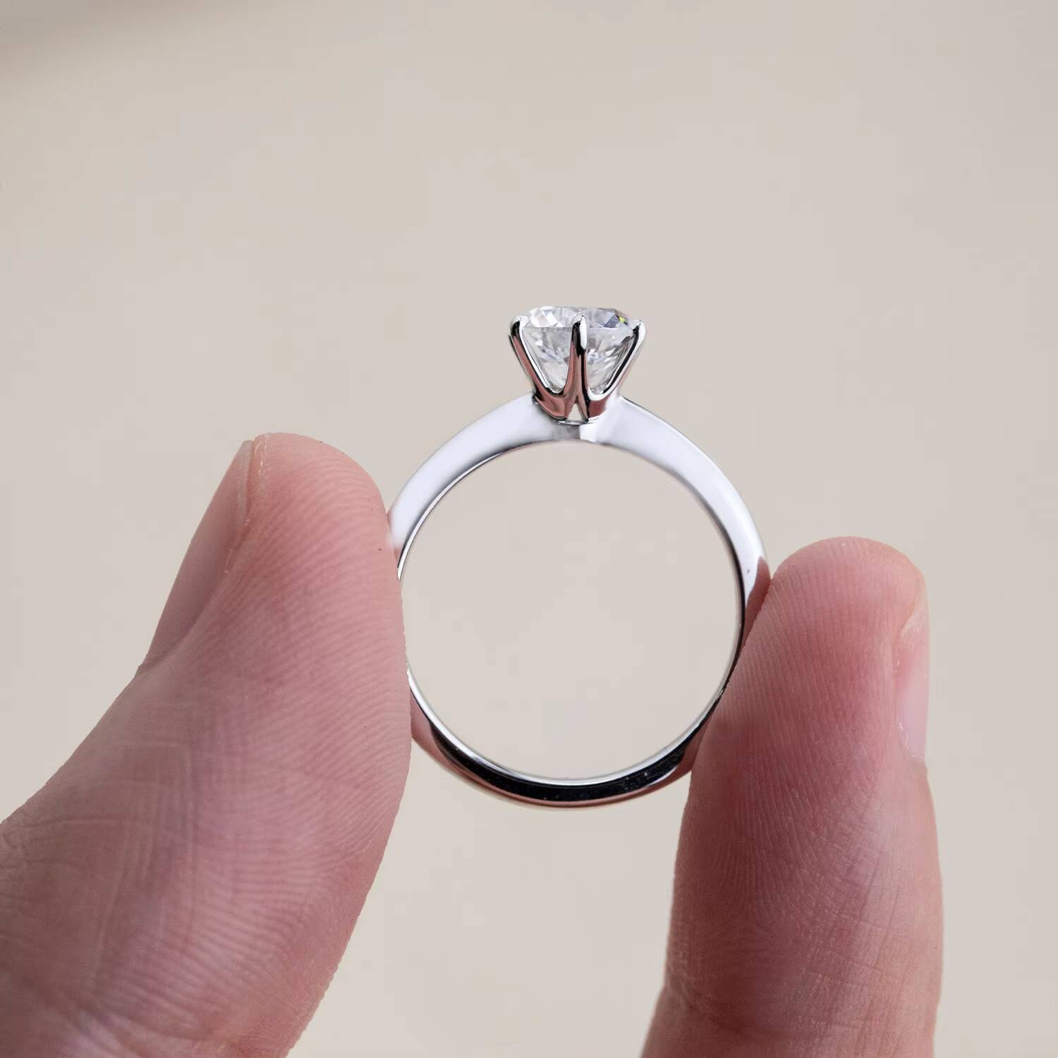 SolenTenth Lab Diamond Ring Real Gold Lab Grown Diamond Ring Round Shape Six-claw Lab Created Diamond Ring