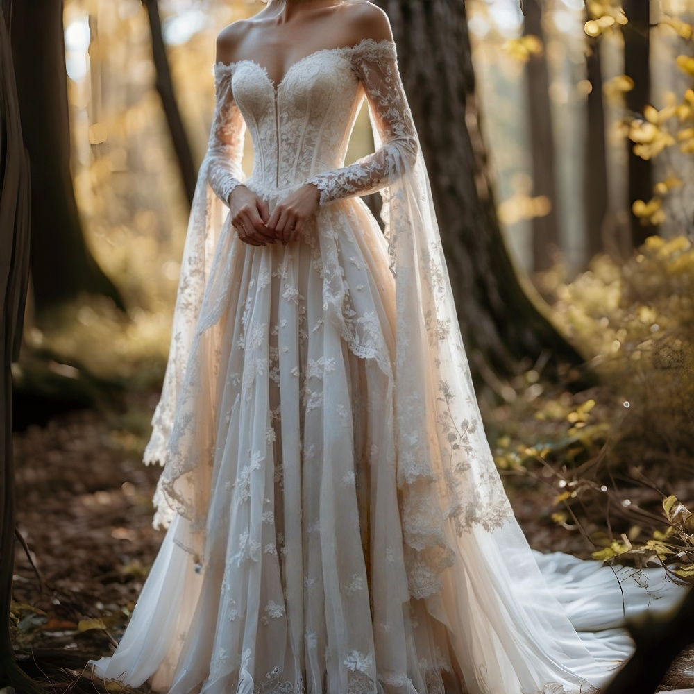 Medieval Renaissance Period Wedding Dresses With Off Shoulder Cape Sleeves Lace A-Line Vintage Victorian Bride Gown Customized