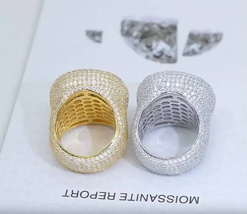 Iced Out Hip Hop Diamond Rings VVS Round Brilliant Cut Moissanite 925 Silver Rings Pass Diamond Tester Ring