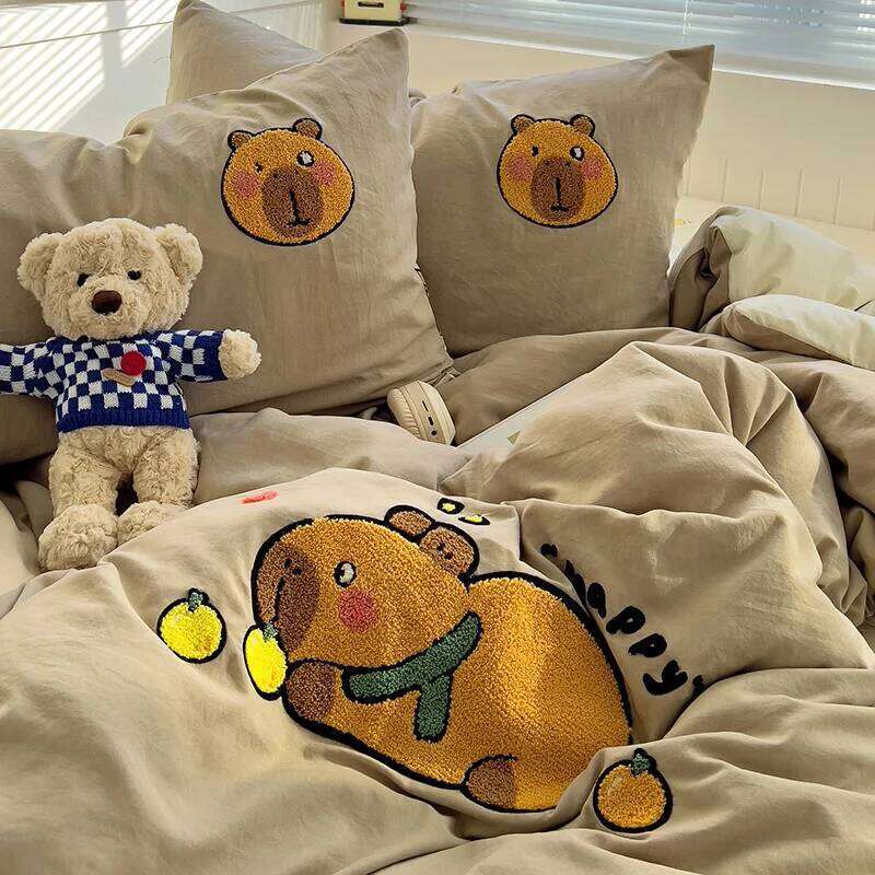 2025 Capibara Bedding Sheets Dog Cat Cute-Girl Soft Skin Friendly For Kids Capibaras Bed Linen Set Duvet Cover Y260124