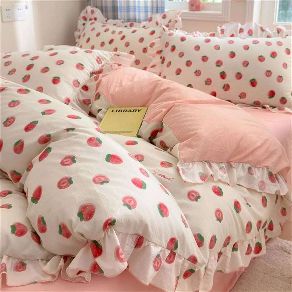 Y1 HomeIns Style Korean Princess Washed Cotton Four Fresh Lace Duvet Cover Set, Sheet Three Piece Set on the Bed Y260124