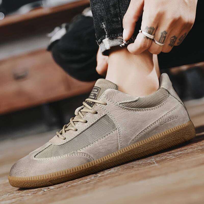 2025 New Genuine Leather Outdoor Non-slip Walking Shoe Breathable Mesh Men's Casual Shoes Luxury Men Sneakers H260124