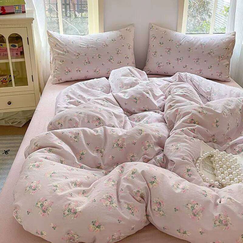 Ins Korean Girl Heart Knitted Double layer Yarn Soft Water Washed Quilt Four Piece Bed Sheet Dormitory 3-Piece Set Y260124