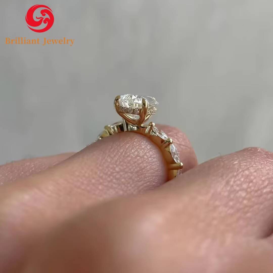 Solid 14K 18K Gold Mossanite Engagement Wedding Ring 7x9mm 3CT VVS1 Pear Moissanite Factory Price
