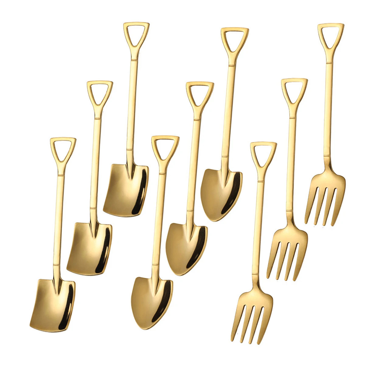 9pcs Stainless steel square spade fork pointed shovel said dessert cake fork spoon fruits 260122