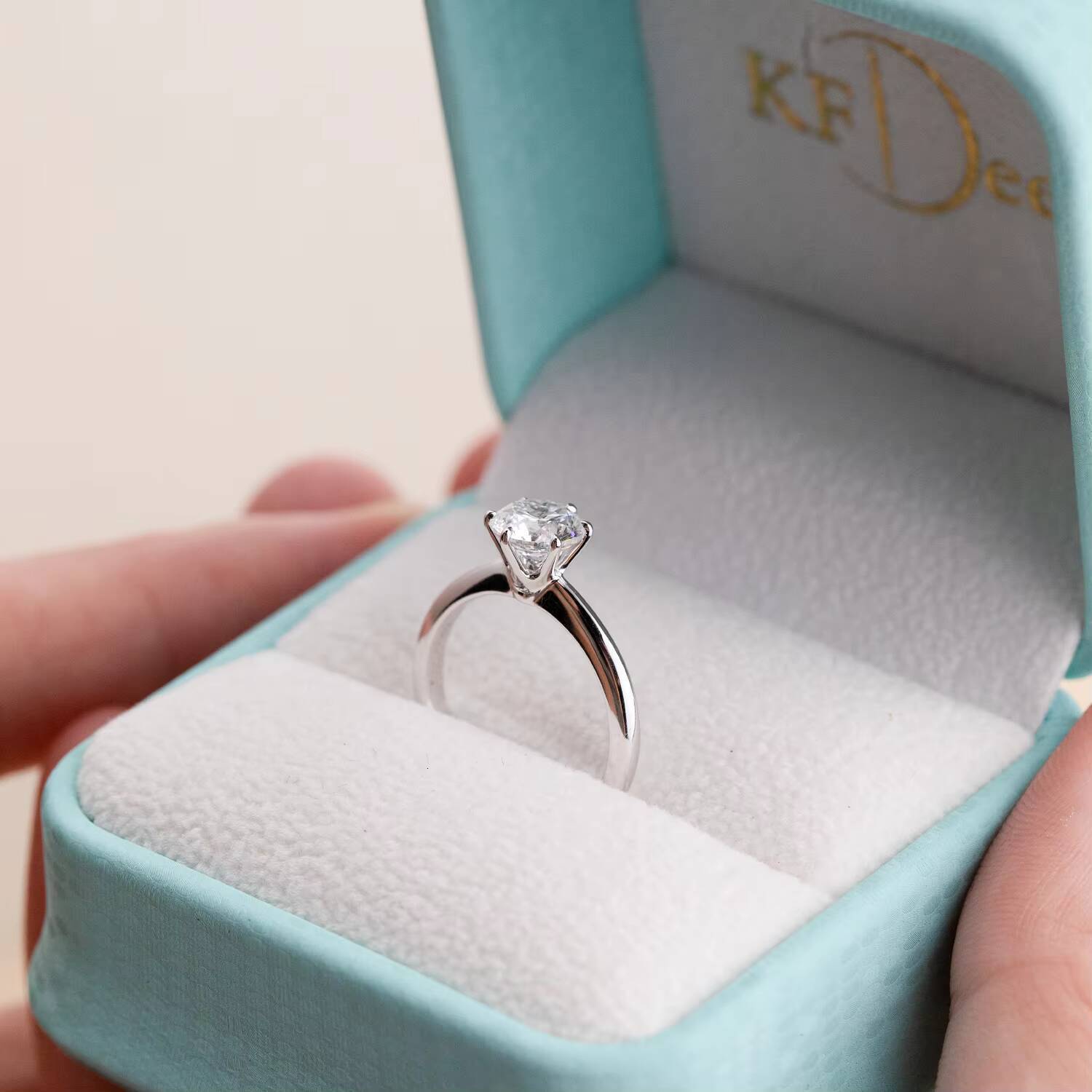 SolenTenth Lab Diamond Ring Real Gold Lab Grown Diamond Ring Round Shape Six-claw Lab Created Diamond Ring