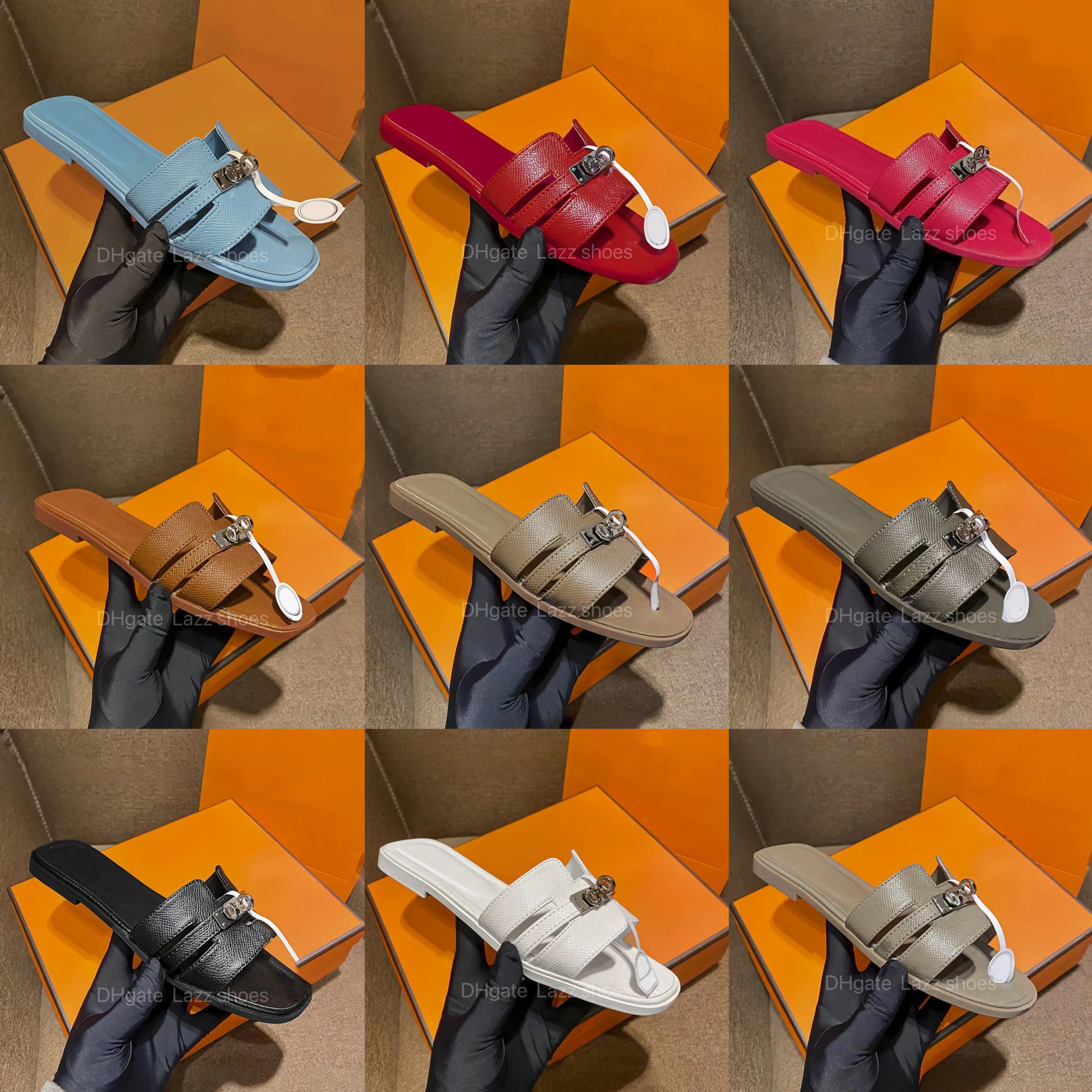 Designer for Casual Slippers Flat Slides Summer Beach Sandals Women Slide White Black Brown Leather Sandal with Dust Bag 35-43