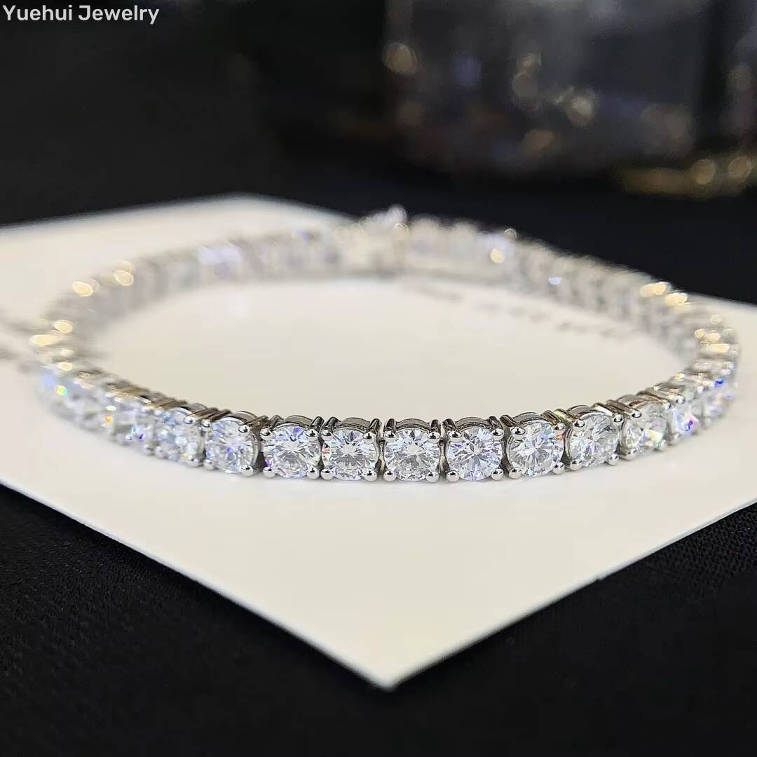 Round Brilliant Lab Grown Diamond Tennis Bracelet 14K 18K Pass Tester Elegant Diamond Bracelets Bangles