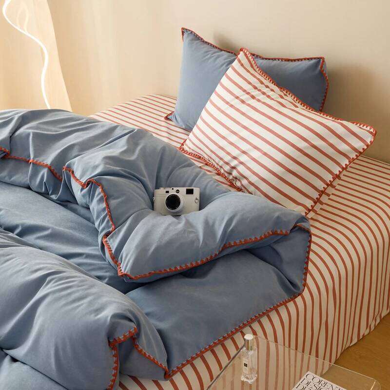 Striped Girls Flower Bedding Sets, Washed Cotton Bed Linens, Soft Quilt Cover Sheet Set, Simple Bedspread, Home Textiles Y260124