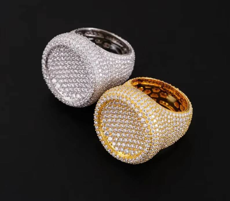Iced Out Hip Hop Diamond Rings VVS Round Brilliant Cut Moissanite 925 Silver Rings Pass Diamond Tester Ring
