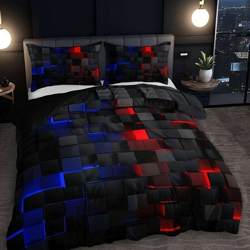 3pcs Cool Technology Digital Printing Material Quilt Cover Set Seasons Product, Red And Blue, Four SizesTwin, Full, Queen, Y260124