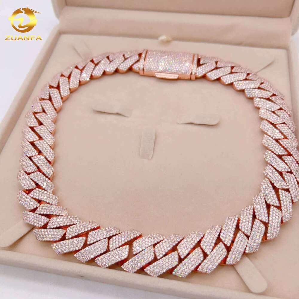 22Mm High Quality Hip Hop Luxury Diamond Iced Out Jewelry 925 Sterling Silver Cuban Link Moissanite Chain