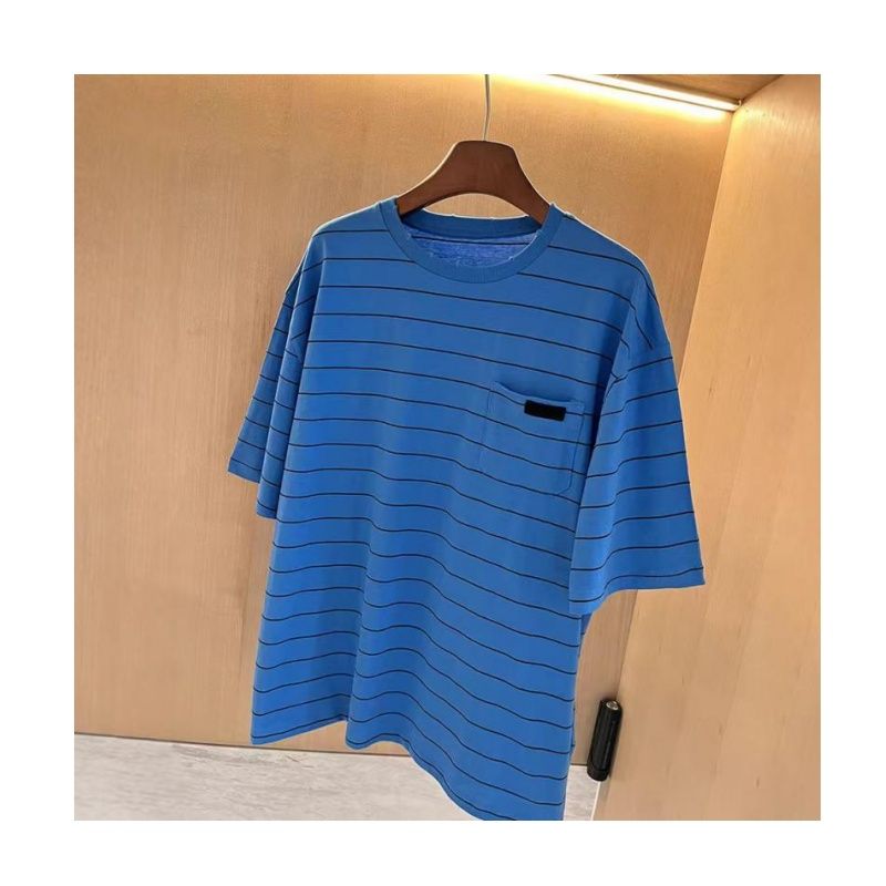 fashion designer t shirt Womens tshirts Maillard contrasting striped coffee short sleeved top woman classic versatile casual short sleeved woman shirts top