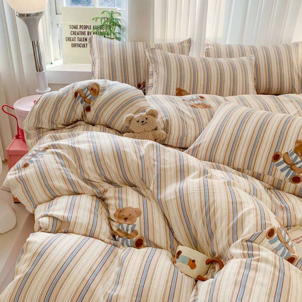 Knitted Class A Bedding Floral Style Linen Soft Double Yarn Four-Piece Quilt Cover Set Bed Sheets Gift for Home Y260124