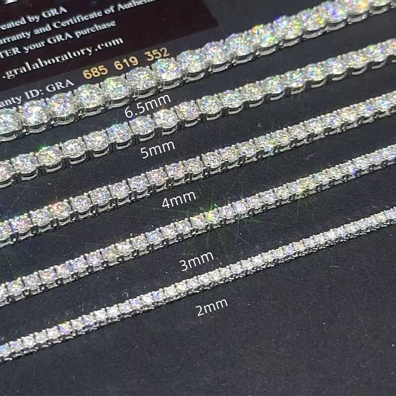 Fine Jewelry Hip Hop White Gold 925 Silver Vvs Moissanite Lab Grown Diamond Tennis Bracelet 3mm 4mm Moissanite Tennis Chain
