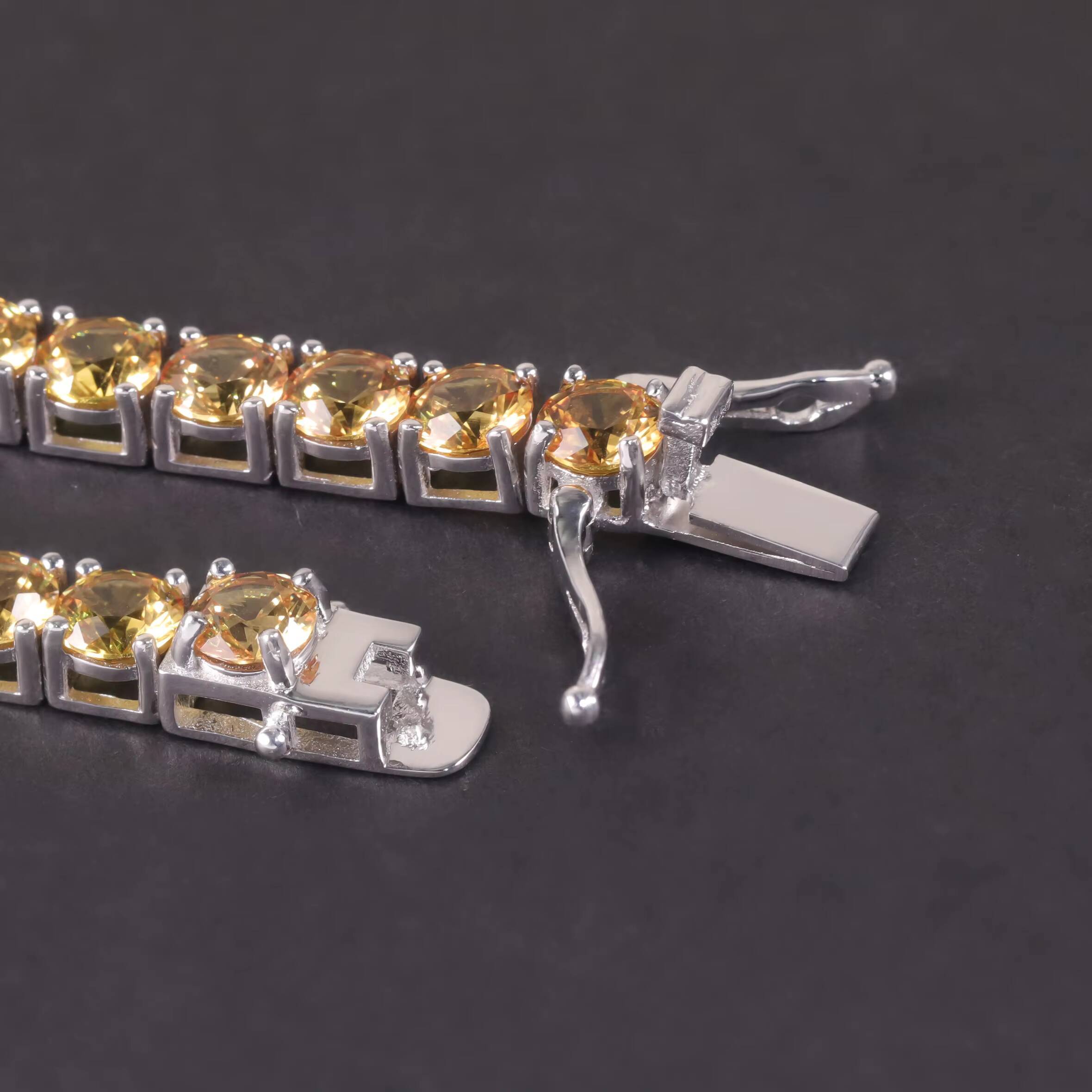 Affordable Factory Prices 925 Sterling Silver Tennis Chain Custom 3mm 4mm 5mm Yellow Lab Grown Sapphire Tennis Bracelet