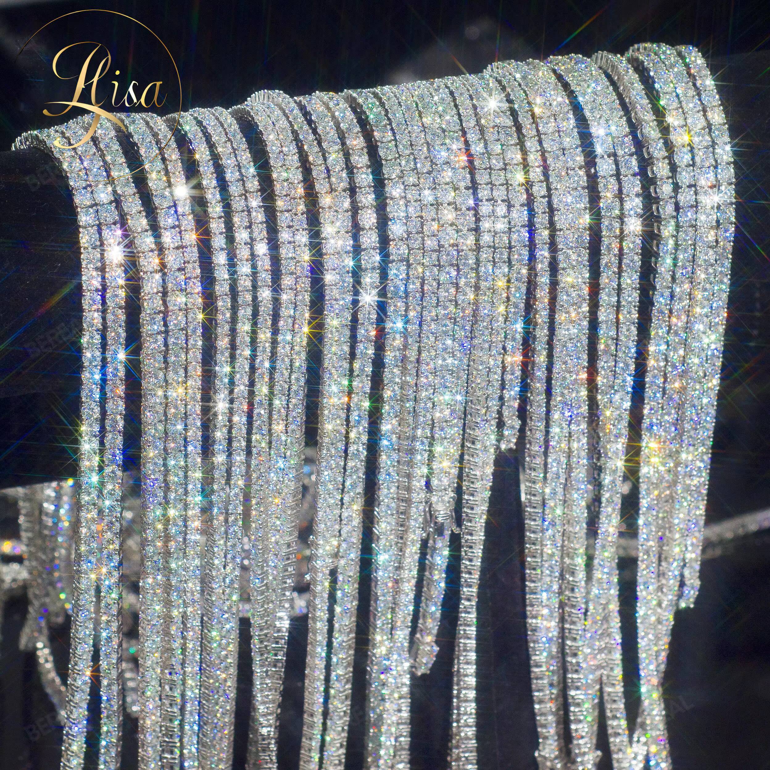 Elisa Ready to Ship 3mm 4mm 5mm Moissanite Chain Real D Grade VVS 925 Silver Moissanite Tennis Chain