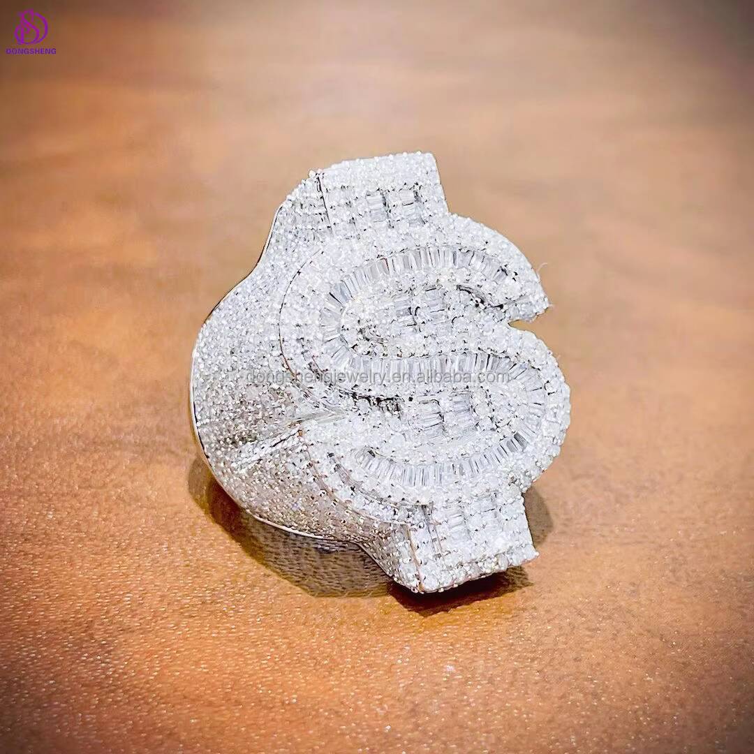 High Quality Hot Sale Hip Hop Fashion Jewelry 925 Silver Full Ice Out Us Dollar Symbol VVS Moissanite Mens Ring